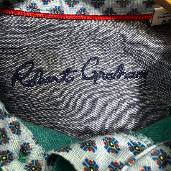 Robert Graham‎ Golf Polo Shirt Men's Medium Classic Fit Teal Blue Short Sleeve - Picture 2 of 8